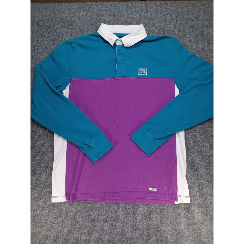 Vans Rugby Polo Shirt Long Sleeve Teal Purple Blockcore Casual Tee Small